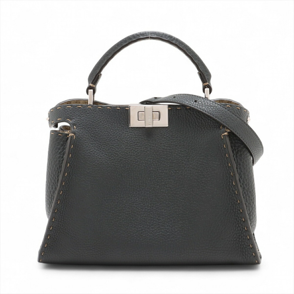 Fendi Peekaboo Essentially Selleria Leather Handbag Gray